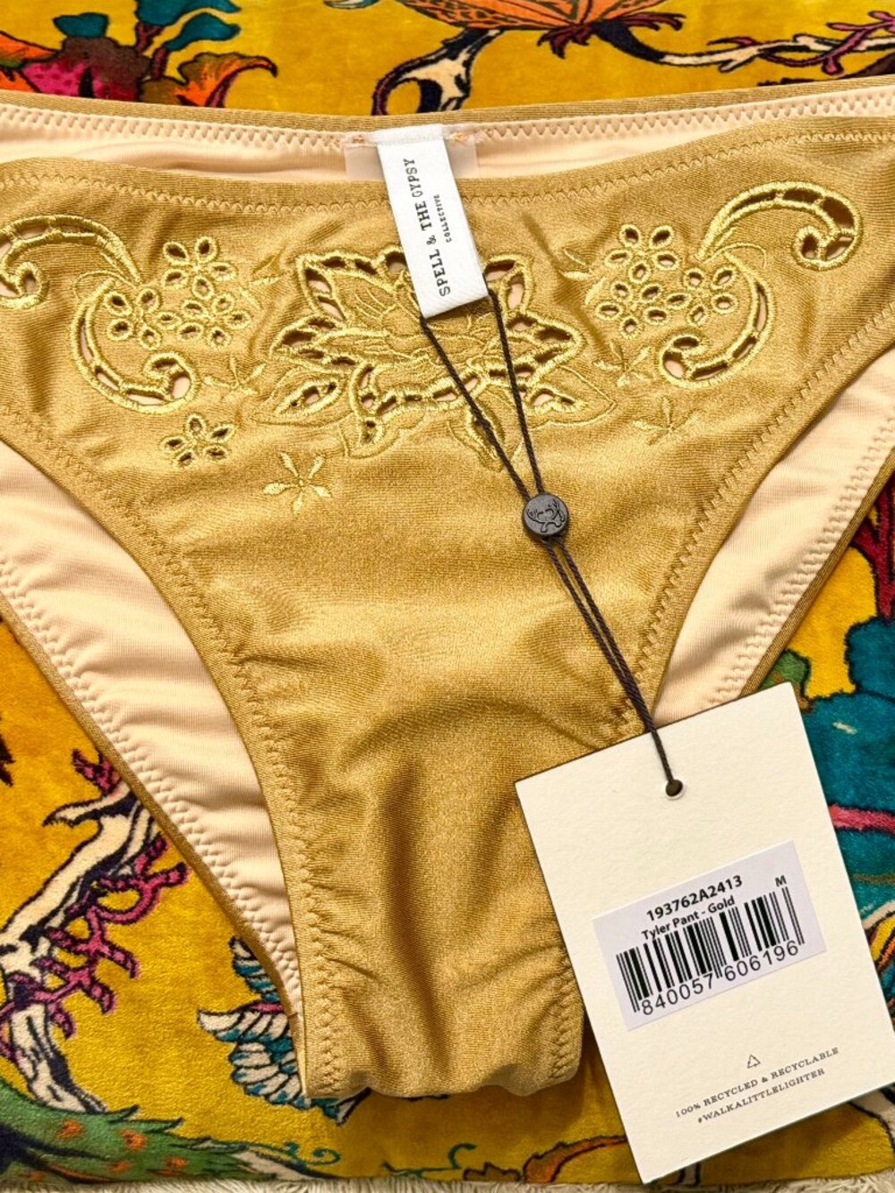 Spell & The Gypsy Tyler Pant Gold Bikini Bottom Medium NWT Rare